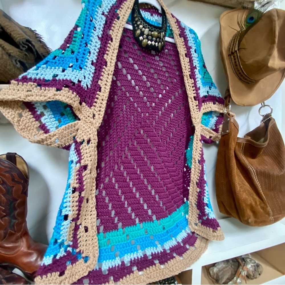 Vintage Multicolor Crochet Cardigan - Picture 4 of 8